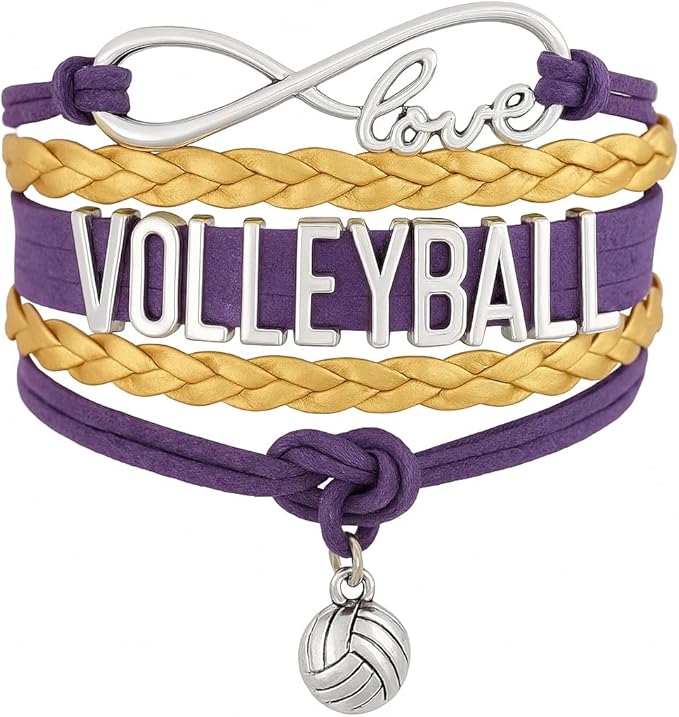 Volleyball Bracelets For Girls- Ideal Volleyball Gifts & Souvenirs. Adjustable Charm Bracelet with Moveable Letters, Infinity Symbol & Silver Volleyball Charm. Fashionable Bracelets by SportyBella.