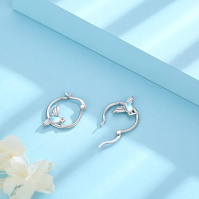 JUSTKIDSTOY Hypoallergenic Panda/Unicorn/Hummingbird/Dolphin Hoop Earrings for Women 925 Sterling Silver Animal Huggie Hoop Earrings Jewelry Gifts for Sensitive Ears