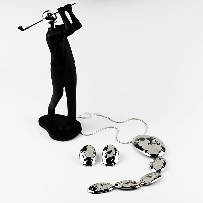 Gold Statement Necklace and Earring Set,Hammered Long Big Pendant Chunky Necklaces and Earrings Extra Large Long Accessories for Women Trendy Jewelry Set Gifts