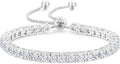 KRKC&CO Tennis Bracelet, Adjustable Length S925 Sterling Silver 2/3/4mm, Christmas Birthday Gifts for Her, Gift Box, Cubic Zirconia Bolo Bracelets for Women White/14K Gold Plated, Hypoallergenic