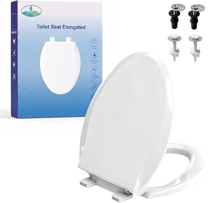 Elongated Toilet Seat Soft Close, Bottom Fixing/Top Fixing 2 Mount Way Easy by A%C3%BCnsffer