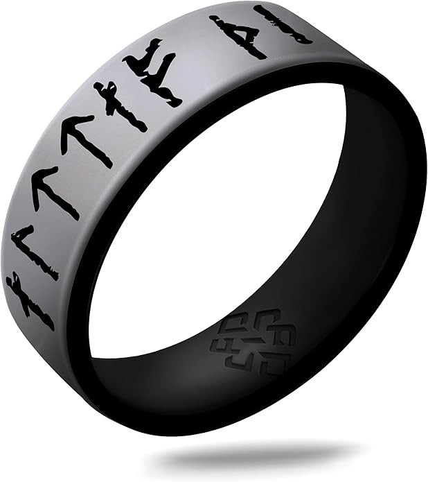 Knot Theory Viking Silicone Ring - Yours Always in Rune Characters Breathable Comfort Fit - Valentine's Engagement Mens Wedding Band