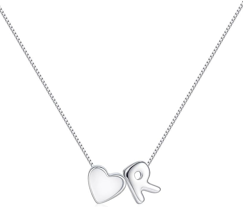 JKK Valentines Day Gifts for Her, 925 Sterling Silver Letter A-Z Heart Necklace Silver Jewelry Trendy Stuff Birthday Valentine's Day Gifts for Women Mom Her