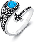 PELOVNY Spoon Rings for Women 925 Sterling Silver Vintage Cross Tree of Life Turquoise Adjustable Thumb Rings Jewelry Gifts for Women Men