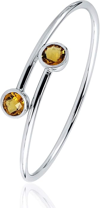 Diamond Wish Sterling Silver Round Yellow Citrine Bypass Bangle Bracelet (3ct TW)