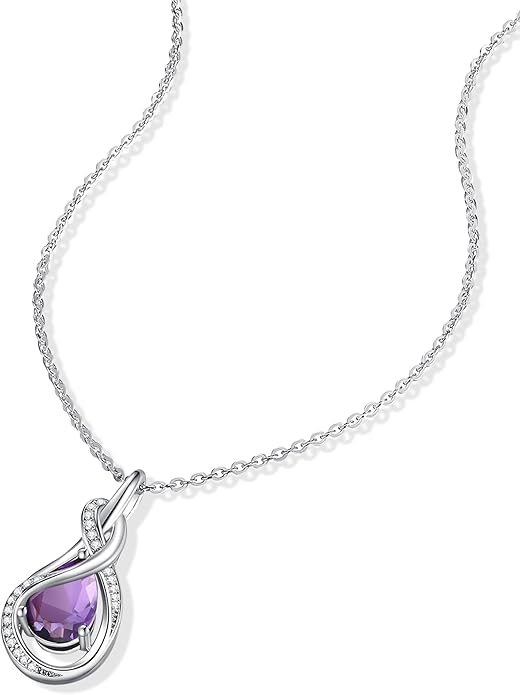FANCIME TimelessTie Birthstone Necklace for Women White Gold Plated Sterling Silver Ribbon Design Jewelry Knot Pendant Fine Jewelry Gemstone Birthday Graduation Anniversary Valentines Day Gifts for Women Wife Mother Her