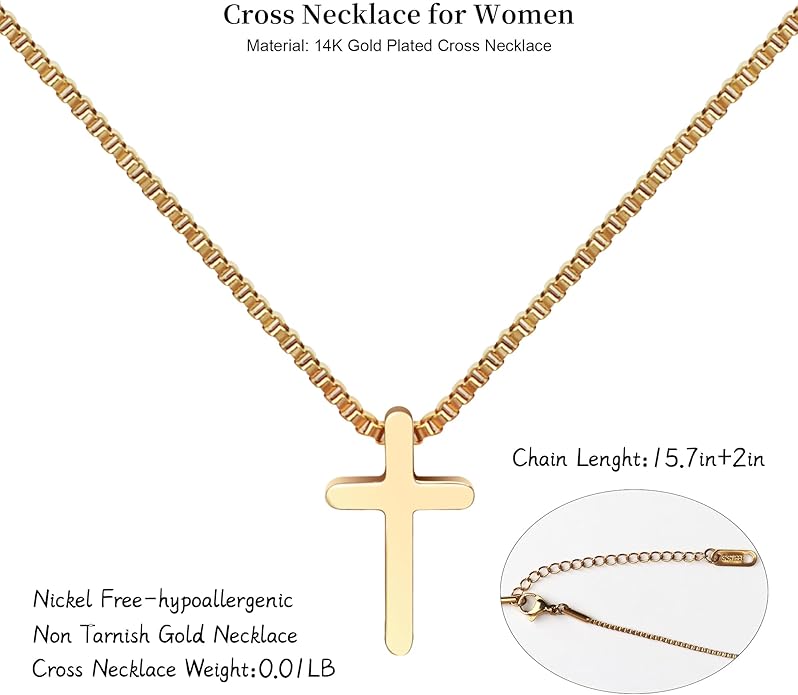 Crown Cross Necklace for Women, 14K Gold Silver Cubic Zirconia Crown Cross Necklace, Diamond Gold Silver Cross Necklaces, Dainty Cross Faith Simple Trendy Charm Jewelry Gift for Women