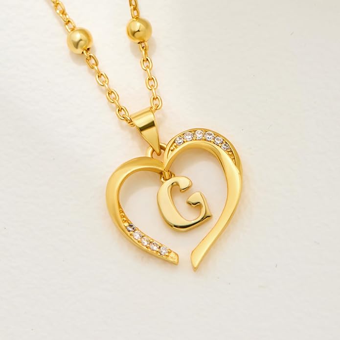 Cicy Bell Womens Heart Initial Necklace for Women 18k Gold Plated Shell Personalized Letter Pendant Necklace 17.7'' with 2'' Extender