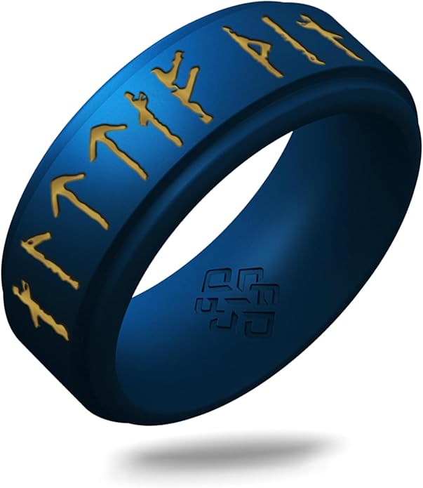 Knot Theory Viking Silicone Ring - Yours Always in Rune Characters Breathable Comfort Fit - Valentine's Engagement Mens Wedding Band
