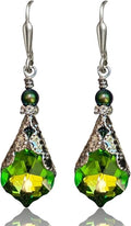 Antique Inspired Vintage Victorian Dangle Drop Earrings for Women - Colored Austrian Crystal Leverback Earrings - Jewelry Gift for Her