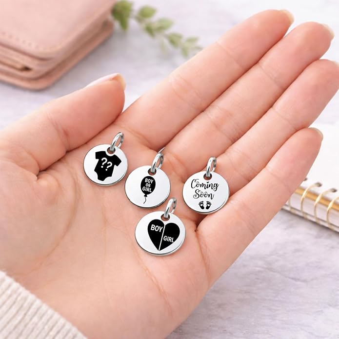SM Design Pregnancy & New Baby Charm Set – Set of 4 Meaningful Stainless Steel Charms – Great for Crafting, Making Bracelets and Necklaces - Meaningful Keepsake Charms for Expecting & New Moms
