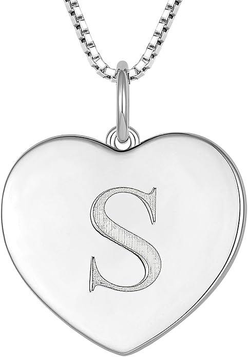 YL Initial Necklace 925 Sterling Silver Square/Round/Heart Letter Pendant A-Z Alphabet Polished Jewelry for Women