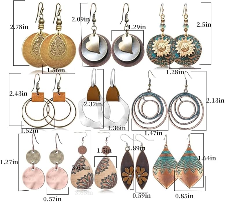 10 Pairs Vintage Dangle Earrings for Women Boho Jewelry Set Sunflower Geometric Teardrop Earring Christmas Gifts