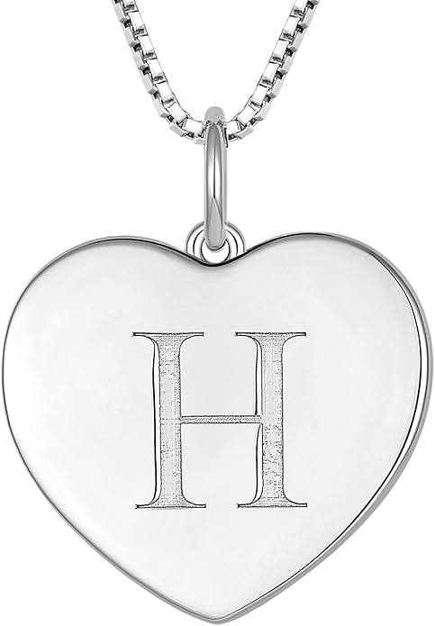 YL Initial Necklace 925 Sterling Silver Square/Round/Heart Letter Pendant A-Z Alphabet Polished Jewelry for Women