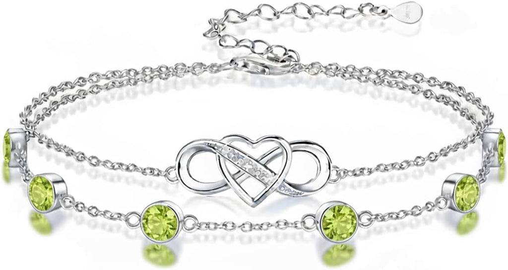 Prismata Infinity Birthstone Charm Link Bracelet 925 Sterling Silver Adjustable 12 Months Birthstone Infinity Bracelet Birthday Jewelry Gifts for Women Mom Her,with 7"+2" chain
