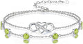 Prismata Infinity Birthstone Charm Link Bracelet 925 Sterling Silver Adjustable 12 Months Birthstone Infinity Bracelet Birthday Jewelry Gifts for Women Mom Her,with 7"+2" chain