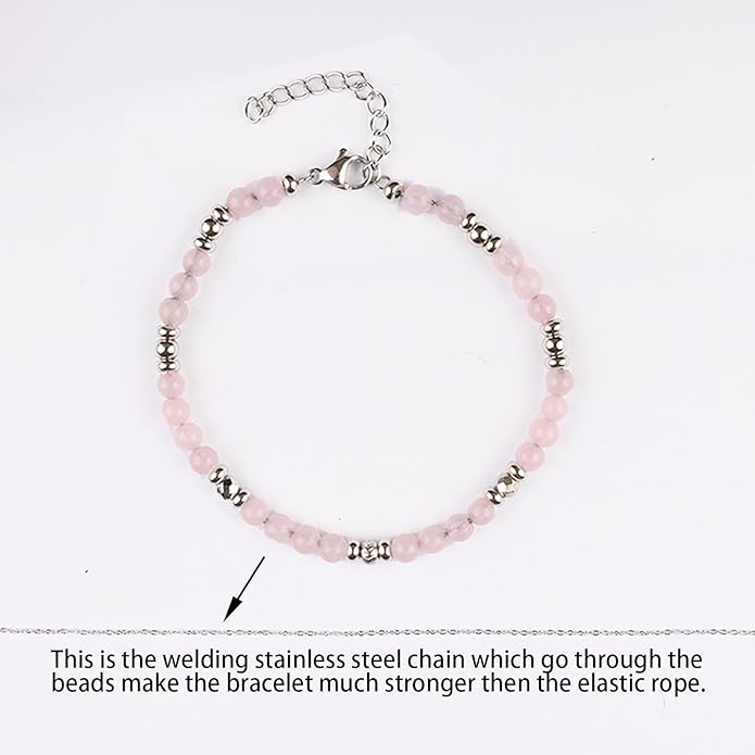 Natural Gem Stone Beaded Bracelets for Women Adjustable Stainless Steel Agate Lapis Tiger Eye Aventurine Rose Quartz