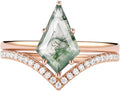 Natural Moss Agate Bridal Ring Set for Women 1CT Kite-cut Moss Agate Engagement Ring Set 925 Sterling Silver 10K 14K 18K Gold Classic Wedding Ring Set