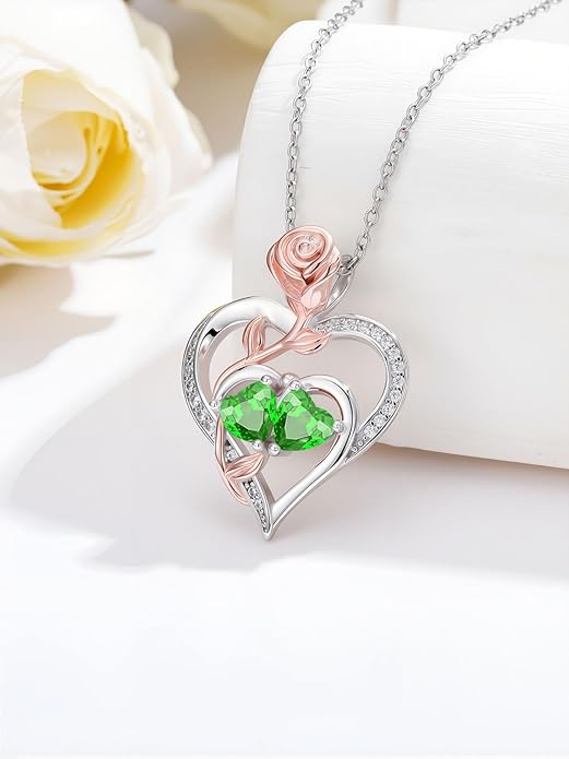 Rose Flower Heart Pendant for Women Birthday Gifts 18k Gold Plated Mother Daughter Necklace with 12 Months Birthstone Christmas Valentines Day Gifts for Her Mom Anniversarry Jewelry for Mom Wife Girlfriend
