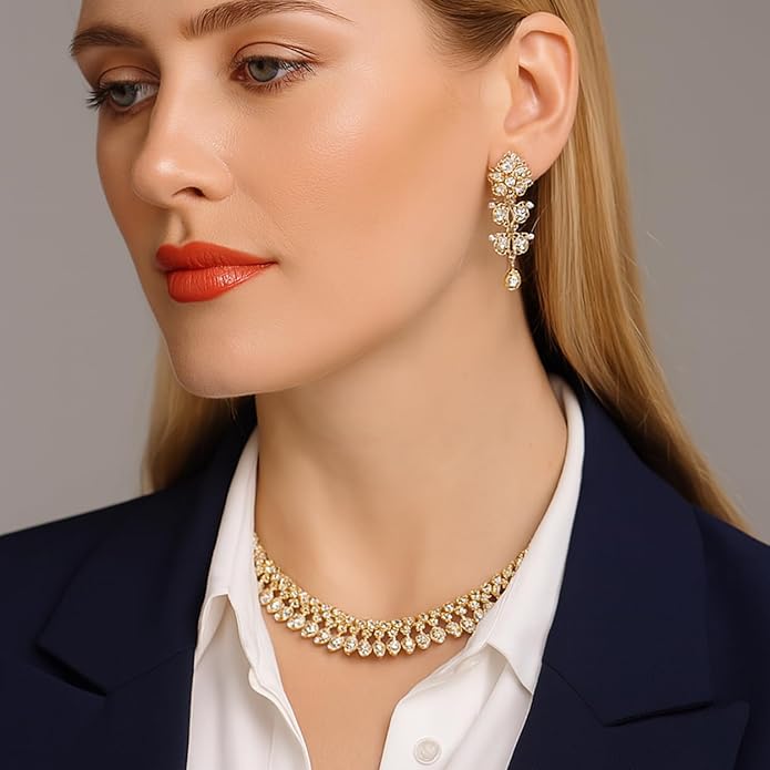 Touchstone Indian wedding jewelry set gold traditional necklaces for women statement rhinestone sets hollywood glamour style crystal stone bridal costume golden necklace