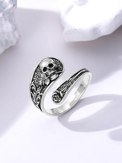 Midari Sun and Moon/Bee/Celtic/Life of Tree/Lotus Spoon Ring for Women 925 Sterling Silver Adjustable Ring Open Ring for Women Men Halloween Birthday Gift