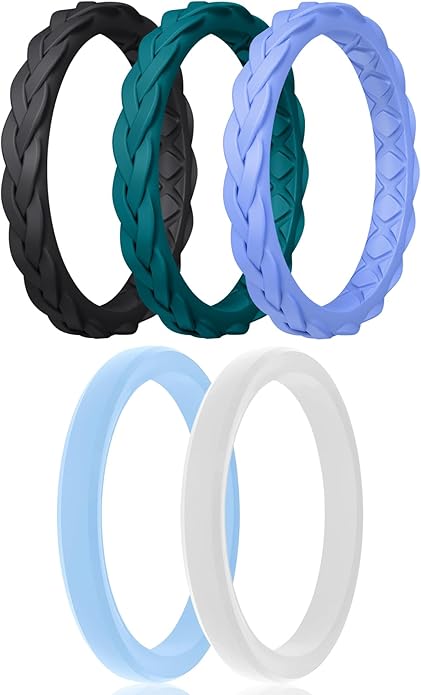 Egnaro Women's Wedding Bands, Silicone Thin and Stackable Rubber Engagement Ring, Variety Multipack With Breathable Grooves Workout Accessories