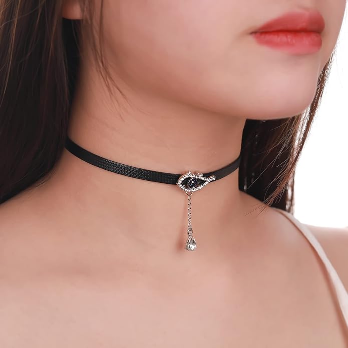 Yonhon Black Choker Necklace for Women,Gold/Siver Tone Choker Necklace with Elegant Pendantant