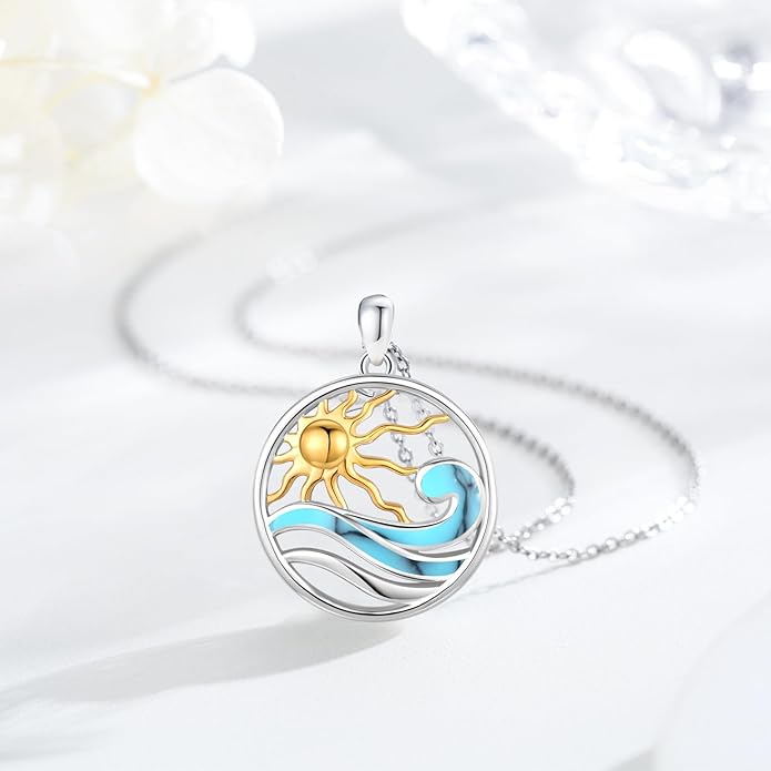 Midir&Etain Ocean Necklace 925 Sterling Silver Blue Opal Necklace Starfish/Flip Flop/Shark Pendant Beach Ocean Jewelry for Women