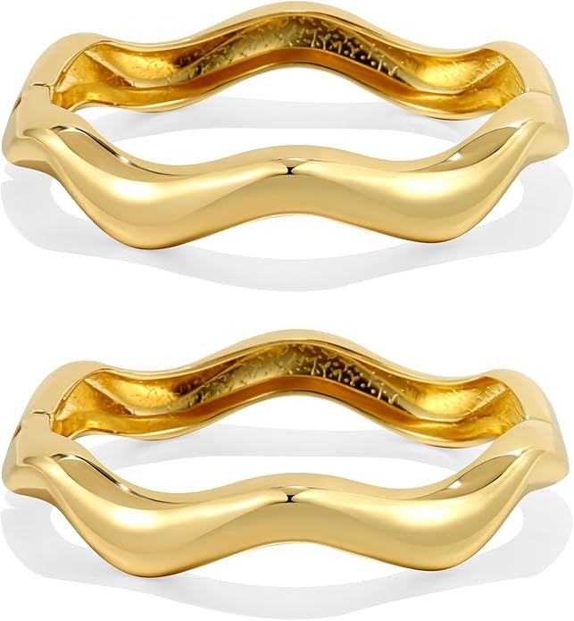 2Pcs Bangle Bracelets for Women Gold Arm Cuff 14k Gold Plated Chunky Gold Bangle Set Hinged Cuff Bracelets Trendy Arm Cuff Jewelry for Women