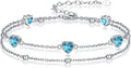 Birthstone Anklet/Bracelets for Women 925 Sterling Silver Charm Link Double Strand Heart Birthstone Jewelry Gift for Wife Women Mother's Day Gift