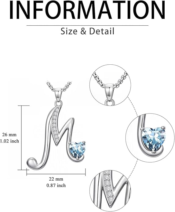 Valentines Day Gifts for Women Alphabet A to Z Initial Birthstone Pendant Necklaces for Women - 18k White Gold Plated Personalized Name Jewelry Valentine Mothers Day Birthday Gifts for Women Her Girlfriend
