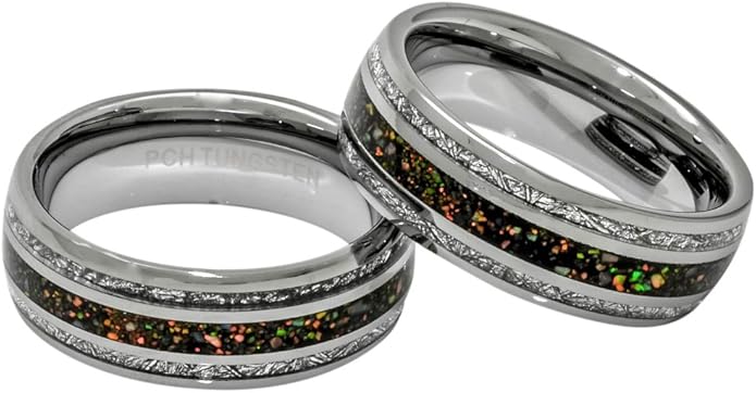 Created-Opal Ring with Imitated Meteorite 8mm Tungsten Wedding Band or Gift 7-13