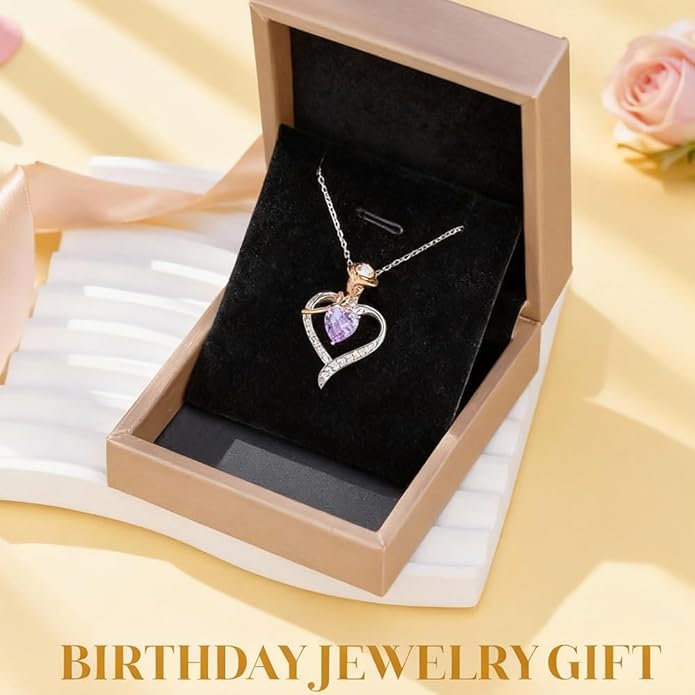 immobird Rose Gold Heart Necklace Birthstone Jewelry Sterling Silver Jewelry Plated White Gold Valentine's Day Gift Women for Wife Mom Necklace for Women