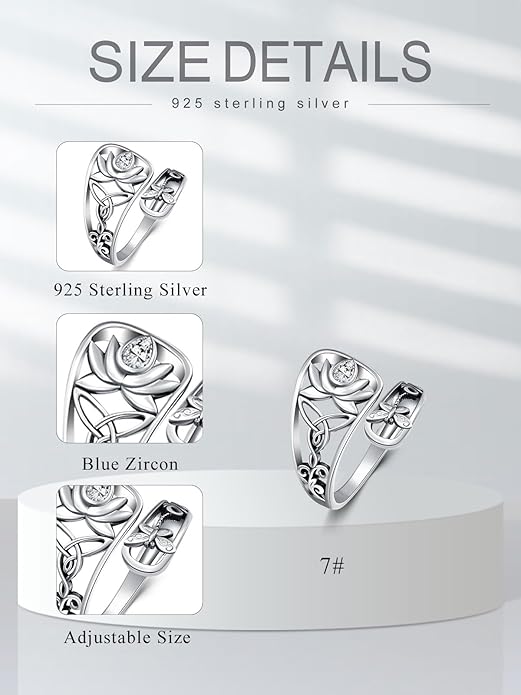 Midari Sun and Moon/Bee/Celtic/Life of Tree/Lotus Spoon Ring for Women 925 Sterling Silver Adjustable Ring Open Ring for Women Men Halloween Birthday Gift