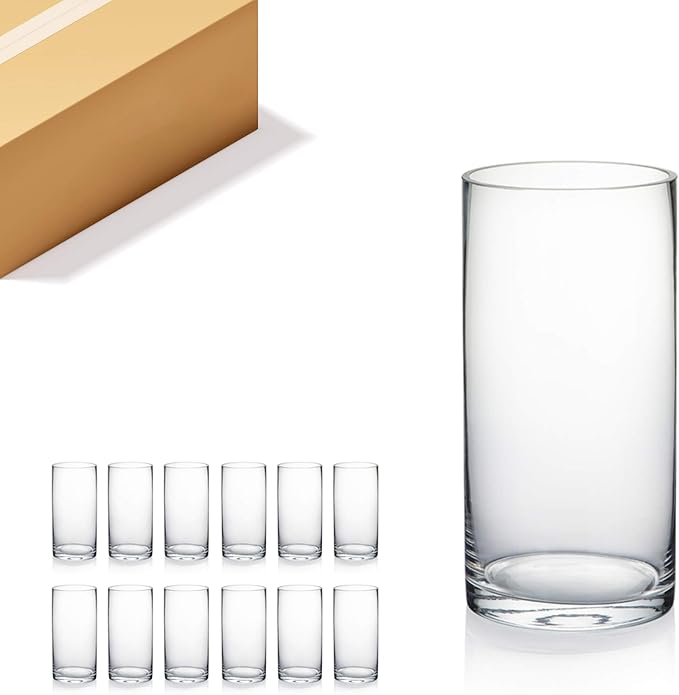 WGVI Quality Thick Weighted Clear Cylinder Glass Vases, Flower Arrangement by WGVInternational-OpusGlassware