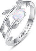 PRAYMOS 925 Sterling Silver Leaf Ring White Opal Moonstone Rings Adjustable Open Ring for Women with Jewelry Box Size 7-9