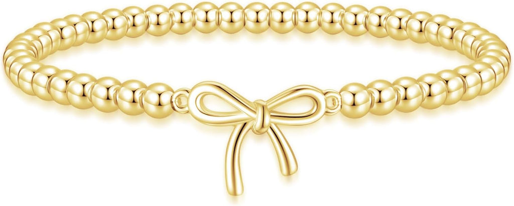 Valentines Day Gifts for Women Her - Beaded Stretch Handmade Ball Bracelets Cute Charm Bracelet Dainty Stackable Cross Heart Bow Wave CZ Jewelry Gifts Trendy Stuff