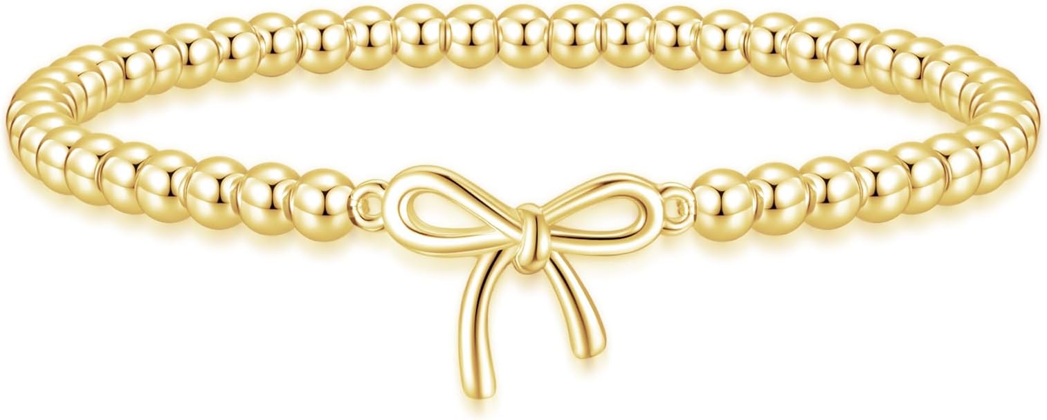 Valentines Day Gifts for Women Her - Beaded Stretch Handmade Ball Bracelets Cute Charm Bracelet Dainty Stackable Cross Heart Bow Wave CZ Jewelry Gifts Trendy Stuff
