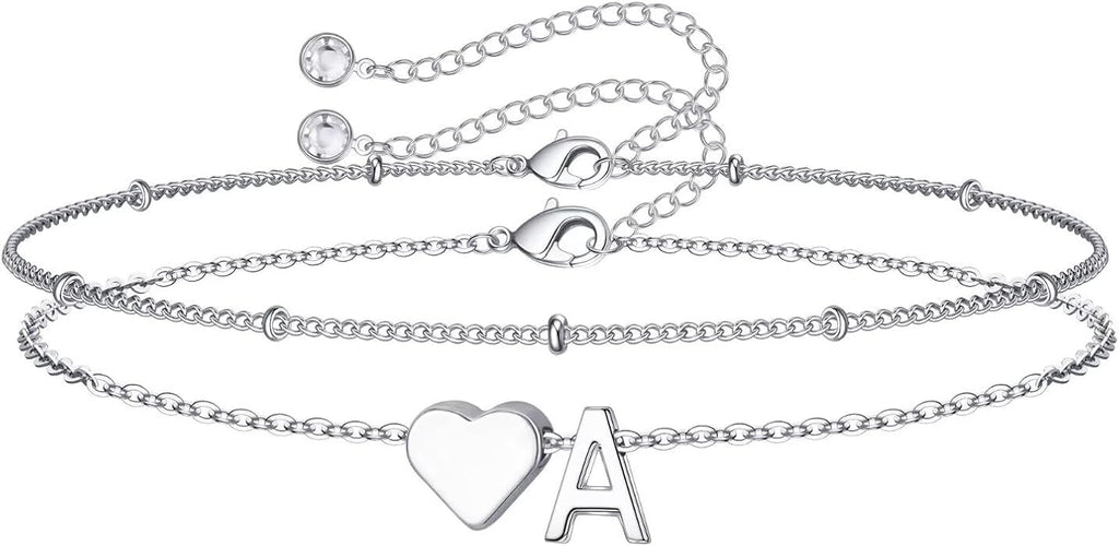 M MOOHAM Valentines Day Gifts for Kids Teen Girls -14K-Gold-Plated Heart Initial A-Z Bracelets for Women Girl Dainty Gold Bracelets Birthday Valentines Gifts for Women Her Teenage Girls Kid Teen Gift
