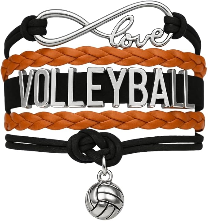 Volleyball Bracelets For Girls- Ideal Volleyball Gifts & Souvenirs. Adjustable Charm Bracelet with Moveable Letters, Infinity Symbol & Silver Volleyball Charm. Fashionable Bracelets by SportyBella.