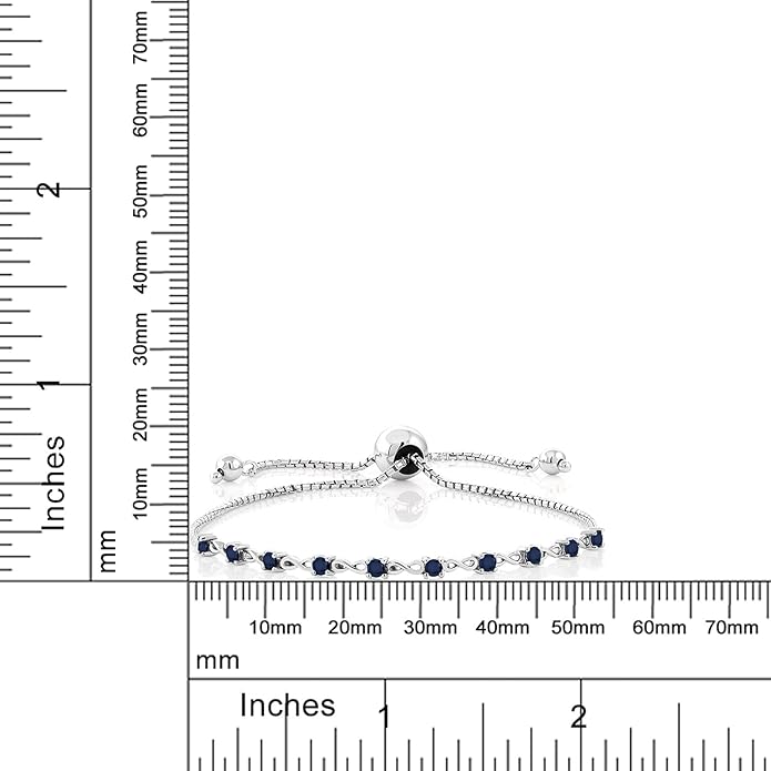 Gem Stone King Round Gemstone Birthstone Tennis Bracelet For Women | 925 Sterling Silver | 2.5MM Round | Fits Up To 9 Inch Wrist | Adjustable Bolo Bracelet For Women | Easy-On Easy-Off