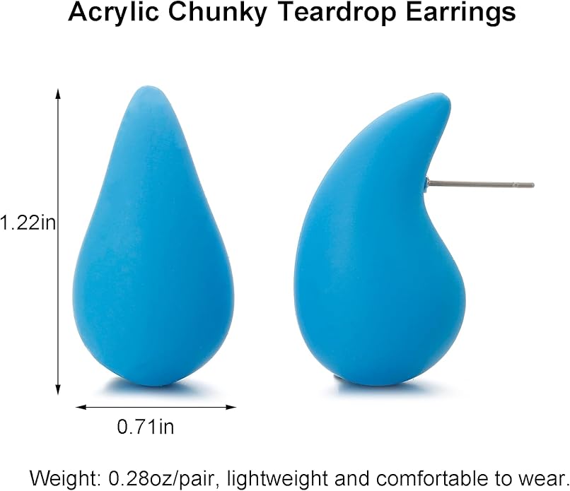 Chunky Acrylic Hoop Earrings, Lightweight Waterdrop Hoops Earrings, Hypoallergenic Trendy Jewelry for Women