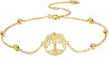 KECHO 14k Yellow Gold Butterfly/Dragonfly/Frog/Sunflower/Daisy/Tree of life/Moon/Clover Bracelet Anklet for Women