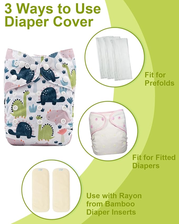 babygoal Cloth Diaper Covers 6 Pack with Wet Bag for Fitted Diapers and Prefolds with Double Gussets, Adjustable and Reusable for Baby Boys and Girls 6DCF11-B