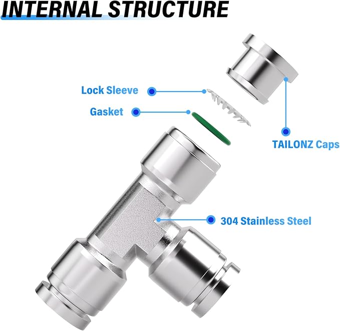 TAILONZ 304 Stainless Steel Tee 3/8" 1pcs | Fitting - Image 3