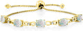 Gem Stone King 7X5MM Oval Cut Gemstone Birthstone and Accent Lab Grown Diamond Tennis Bracelet For Women In 18K Yellow Gold Plated Silver | Adjustable Bolo Bracelet For Women | Easy-On Easy-Off