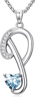 Valentines Day Gifts for Women Alphabet A to Z Initial Birthstone Pendant Necklaces for Women - 18k White Gold Plated Personalized Name Jewelry Valentine Mothers Day Birthday Gifts for Women Her Girlfriend