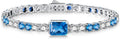 Birthstone Bracelets for Women Birthday Gifts 4CT Radiant Cut Birthstone 4mm Sterling Silver White Gold Tennis Bracelets for Women Round Cut 5A Cubic Zirconia Bezel Setting 7 Inch