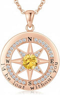 Compass Necklace for Women Wife Girlfriend Mom Daughter Gifts S925 Sterling Silver Jewelry For Anniversary Rose Gold Gifts For Birthday Christmas Mothers Valentines Day 12 Birthstones