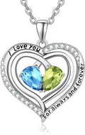 Valentine's Day Gifts for Wife 925 Sterling Silver Double Birthstone Pendant Necklaces I Love You for Always and Forever Necklace Anniversary Birthday Gifts for Wife Girlfriend Mom Her